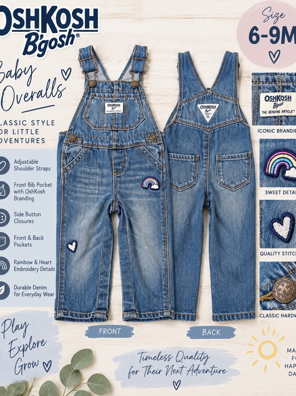 OshKosh B’gosh Baby Denim Overalls — 6–9M NWT